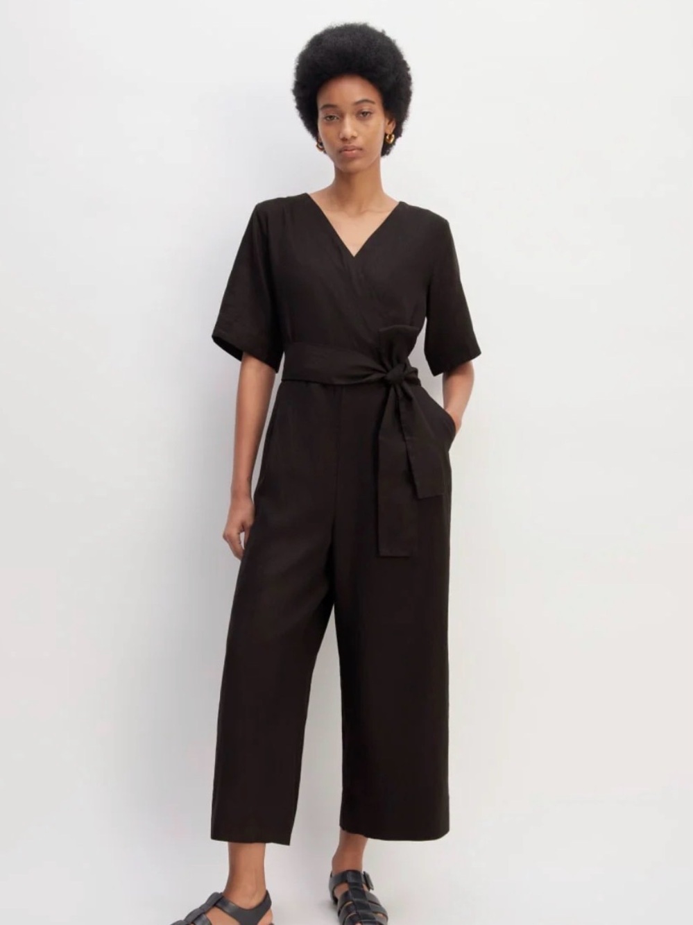 Everlane Black Linen Wrap Jumpsuit